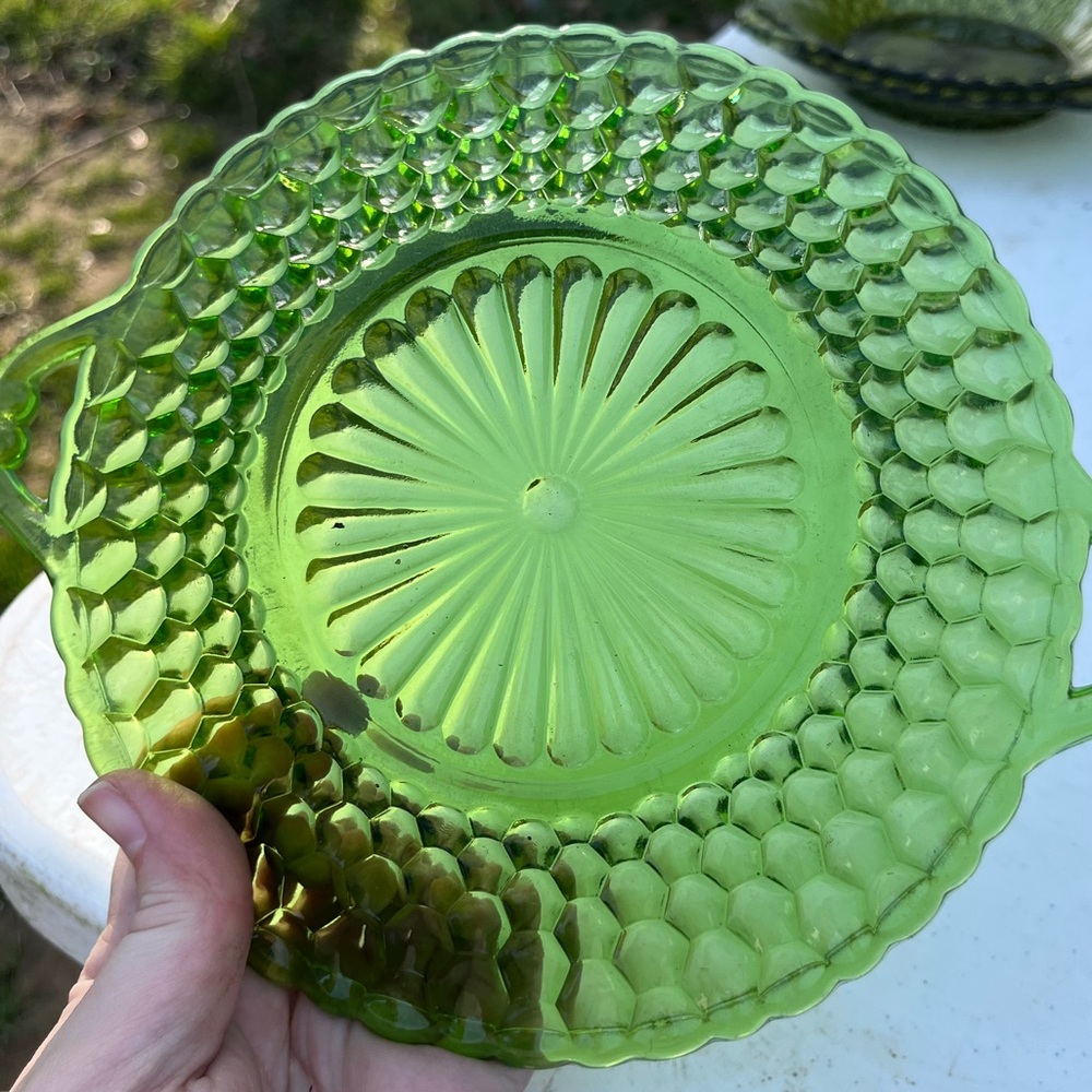 Indiana Glass company relish or candy dish green